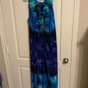 R&M Richards Teal and Navy Maxi Dress